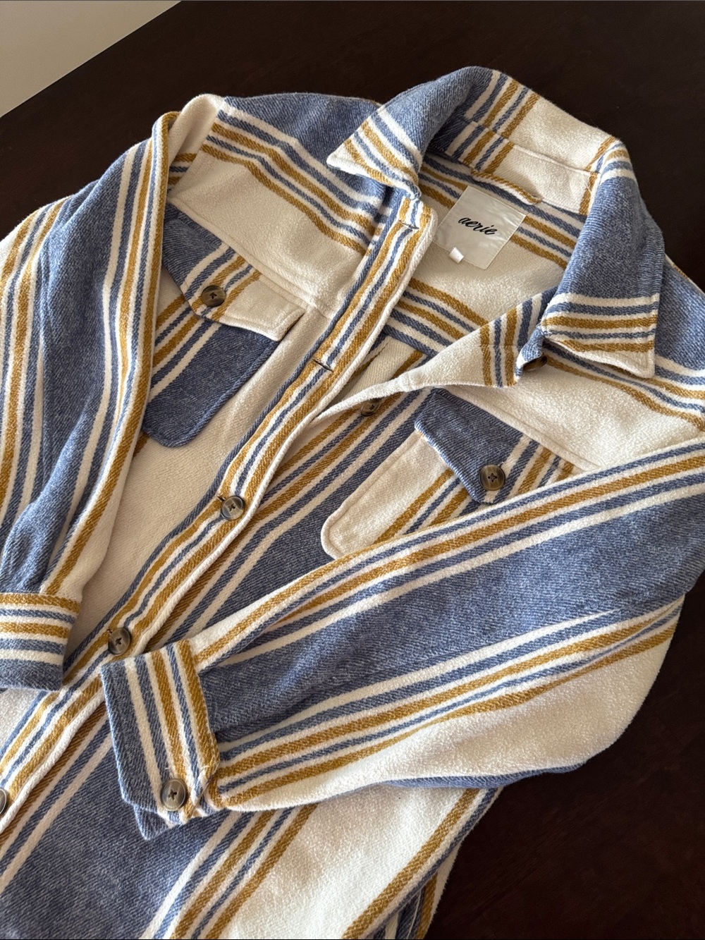 aerie Cream Striped Cozy Top with Mustard and Blue Stripes - Picture 7 of 8